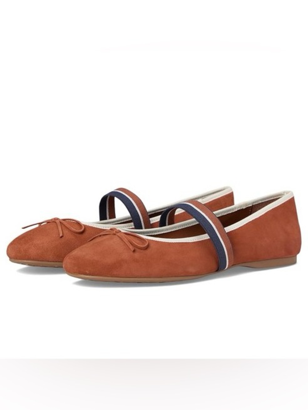 Birdies Rust Suede Ballet Flats with Navy & Pink Strap